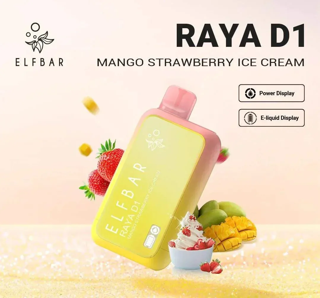 Elf Bar Raya D1 – Mango Strawberry Ice Cream - Buy Authentic Vape in Jaipur - Vape Shop Jaipur
